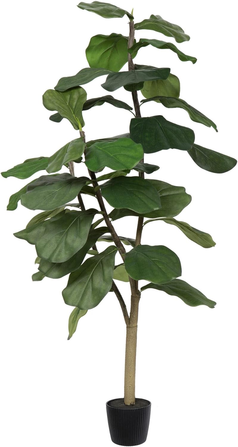 Vickerman 8ft Artificial Potted Fiddle Tree - 114 Large Fiddle Leaves - Green Silk - Artificial Indoor Fiddle Plant - Single Stem - Home Office Decor - Living Room Decor