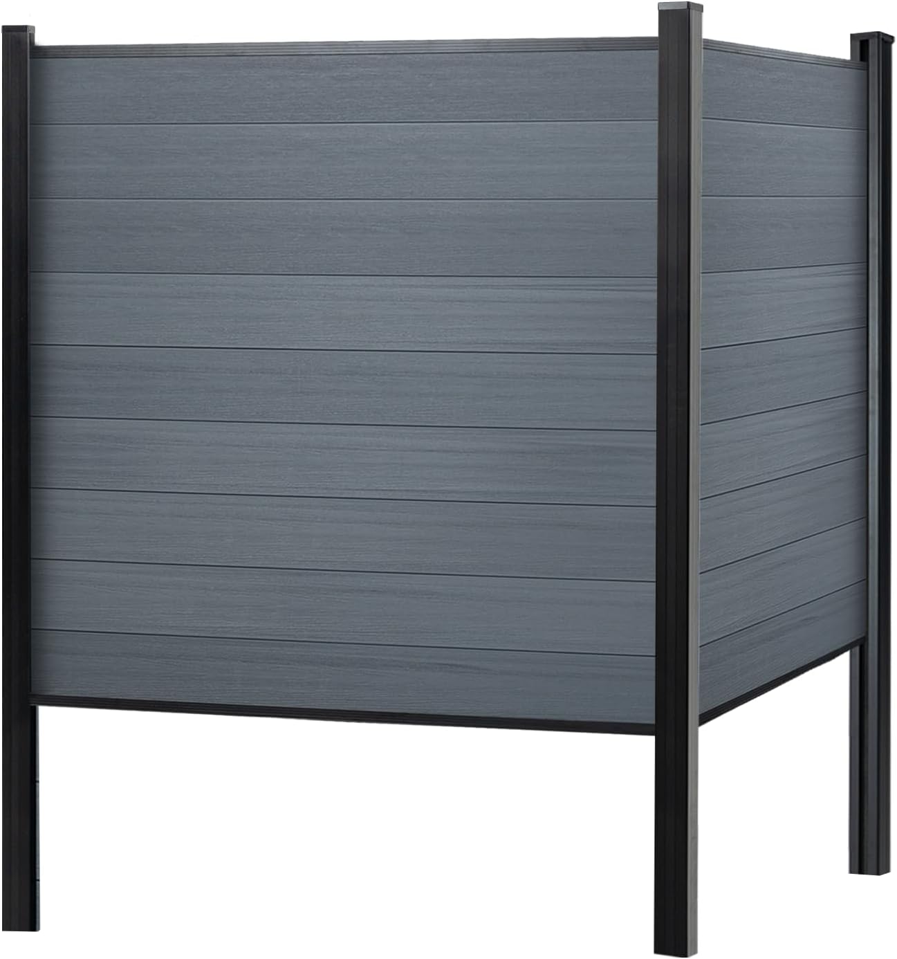 Fence Privacy Screen with 8ft In-ground Posts, 6ft(H) x 6ft(W) Wood Plastic Composite Fence Panels Weather-Resistant Outdoor Fence for Backyard/Garden (Black, 1 Post)