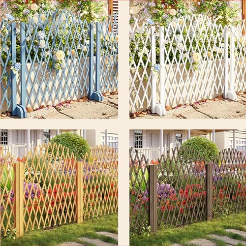 Expandable Retractable Wooden Garden Fence for Courtyard Decoration Blue 120x70cm A