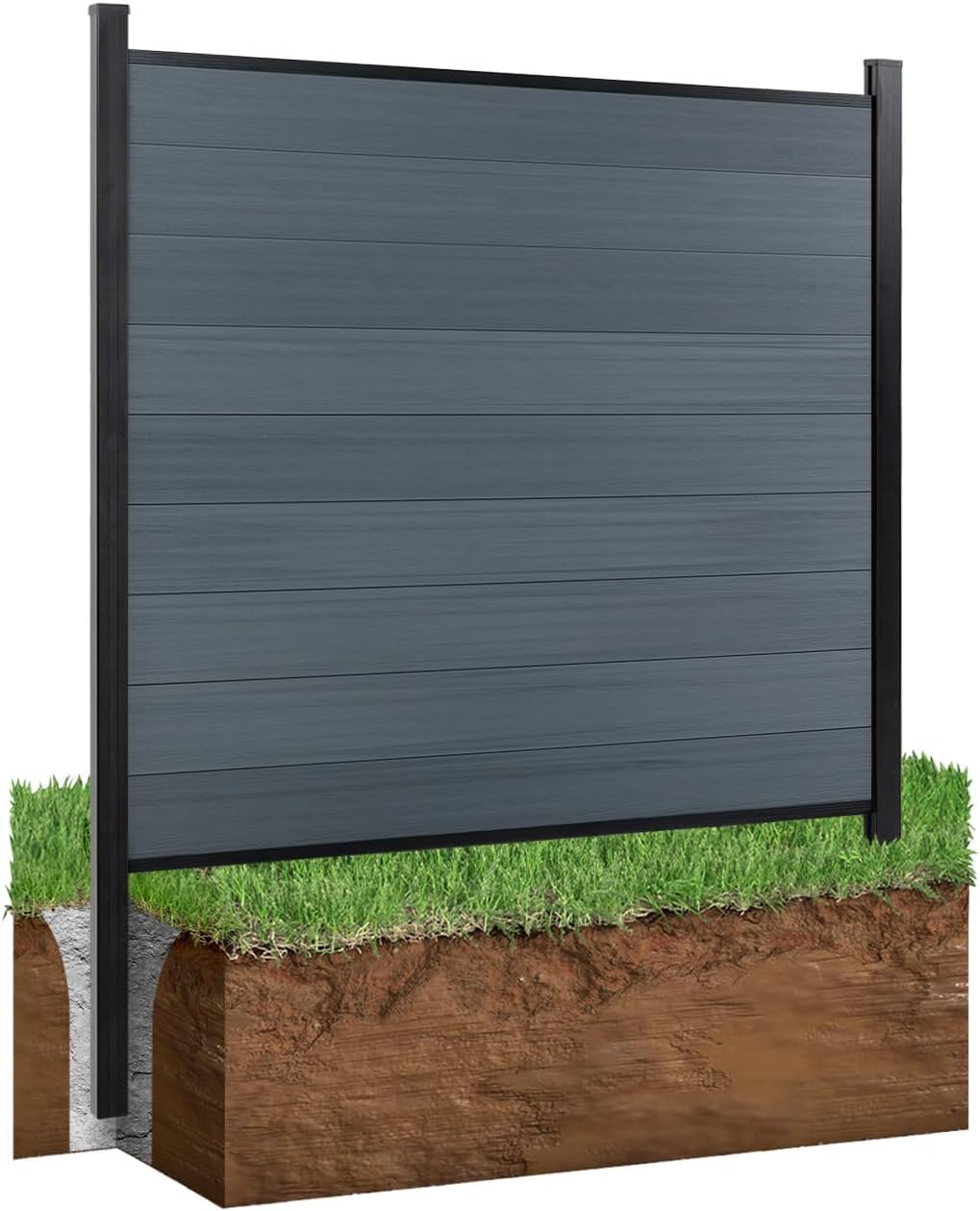 72" W x 72" H Outdoor Privacy Fence with Sturdy Alloy Post, Tall Wind Resistant Fence Covering Privacy, Wood Plastic Composite Fencing for Yard Backyard Garden and Swimming Pool(Grey)