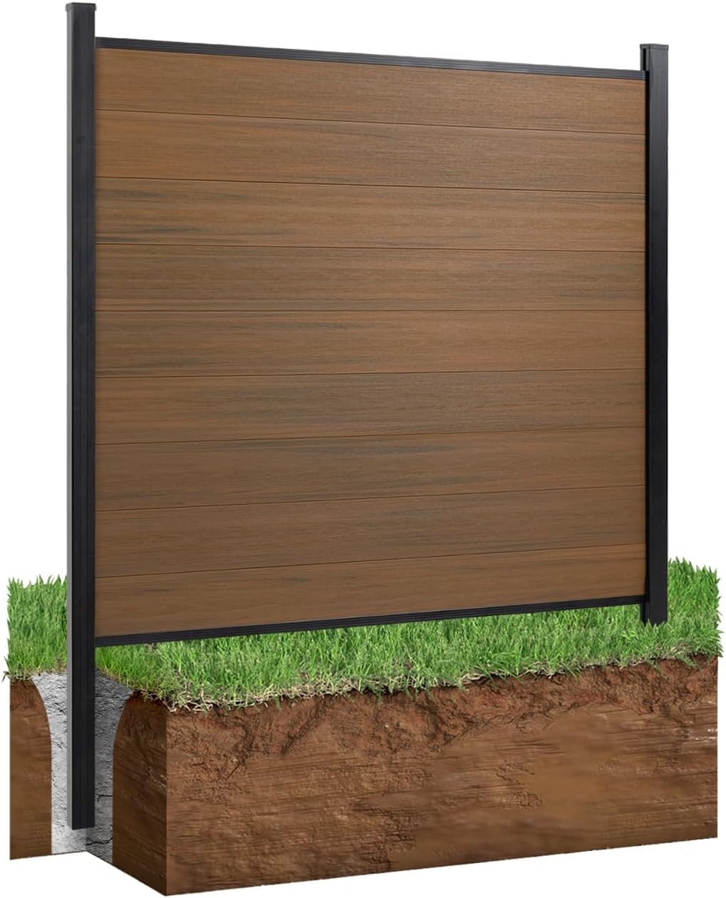 72" W x 72" H Outdoor Privacy Fence with Sturdy Alloy Post, Tall Wind Resistant Fence Covering Privacy, Wood Plastic Composite Fencing for Yard Backyard Garden and Swimming Pool(Grey)