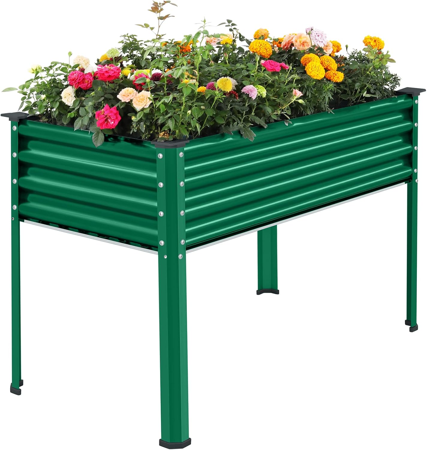 Land Guard Galvanized Raised Garden Bed with Legs, 96×24×32in Raised Garden Beds Outdoor with Drainage Holes, Planter Boxes Outdoor for Backyard, Patio, Balcony, 800lb Capacity, Silver