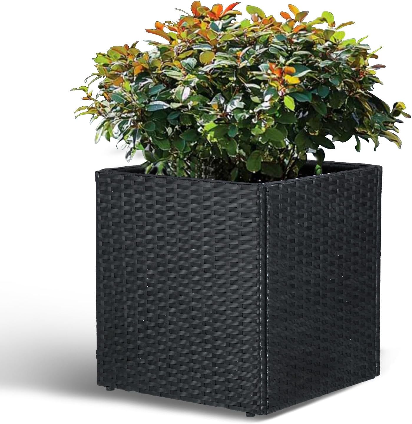 LEWIS&WAYNE Large Rectangular Block Planter Box Handmade Wicker Tall Planters for Outdoor Plants with Removable Liners Modern Planter for Indoor Outdoor Patio Deck - Gray, 30''x12''x16''