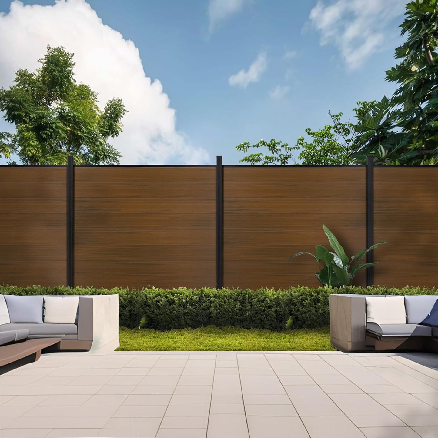 Privacy Fence for Outside, 6Ft(W) Outdoor Privacy Panels with 7.6Ft In-ground Post, Wood Plastic Composite Fencing for Patio, Backyard, Garden and Swimming Pool (Silver Gray with 1 Post)