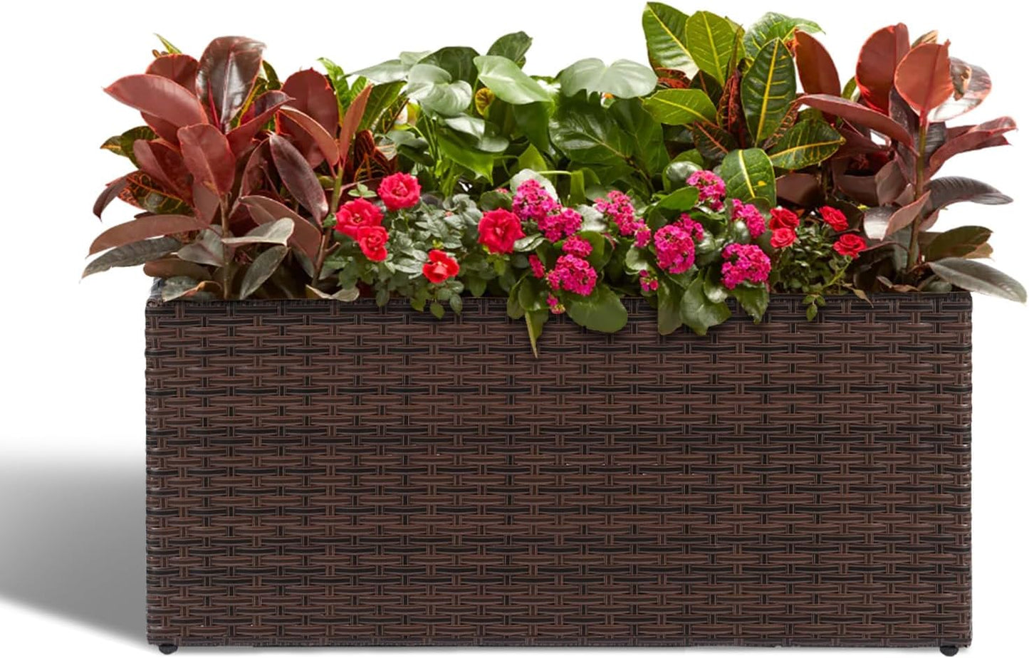 LEWIS&WAYNE Large Rectangular Block Planter Box Handmade Wicker Tall Planters for Outdoor Plants with Removable Liners Modern Planter for Indoor Outdoor Patio Deck - Gray, 30''x12''x16''