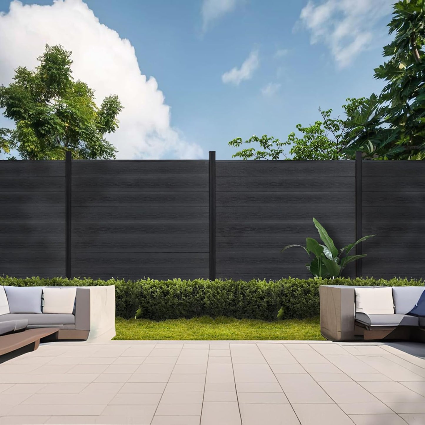 Privacy Fence for Outside, 6Ft(W) Outdoor Privacy Panels with 7.6Ft In-ground Post, Wood Plastic Composite Fencing for Patio, Backyard, Garden and Swimming Pool (Silver Gray with 1 Post)