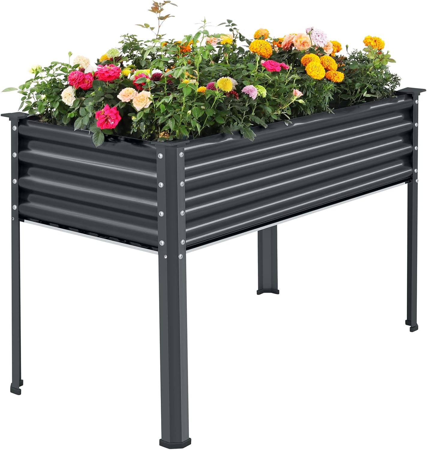 Land Guard Galvanized Raised Garden Bed with Legs, 96×24×32in Raised Garden Beds Outdoor with Drainage Holes, Planter Boxes Outdoor for Backyard, Patio, Balcony, 800lb Capacity, Silver