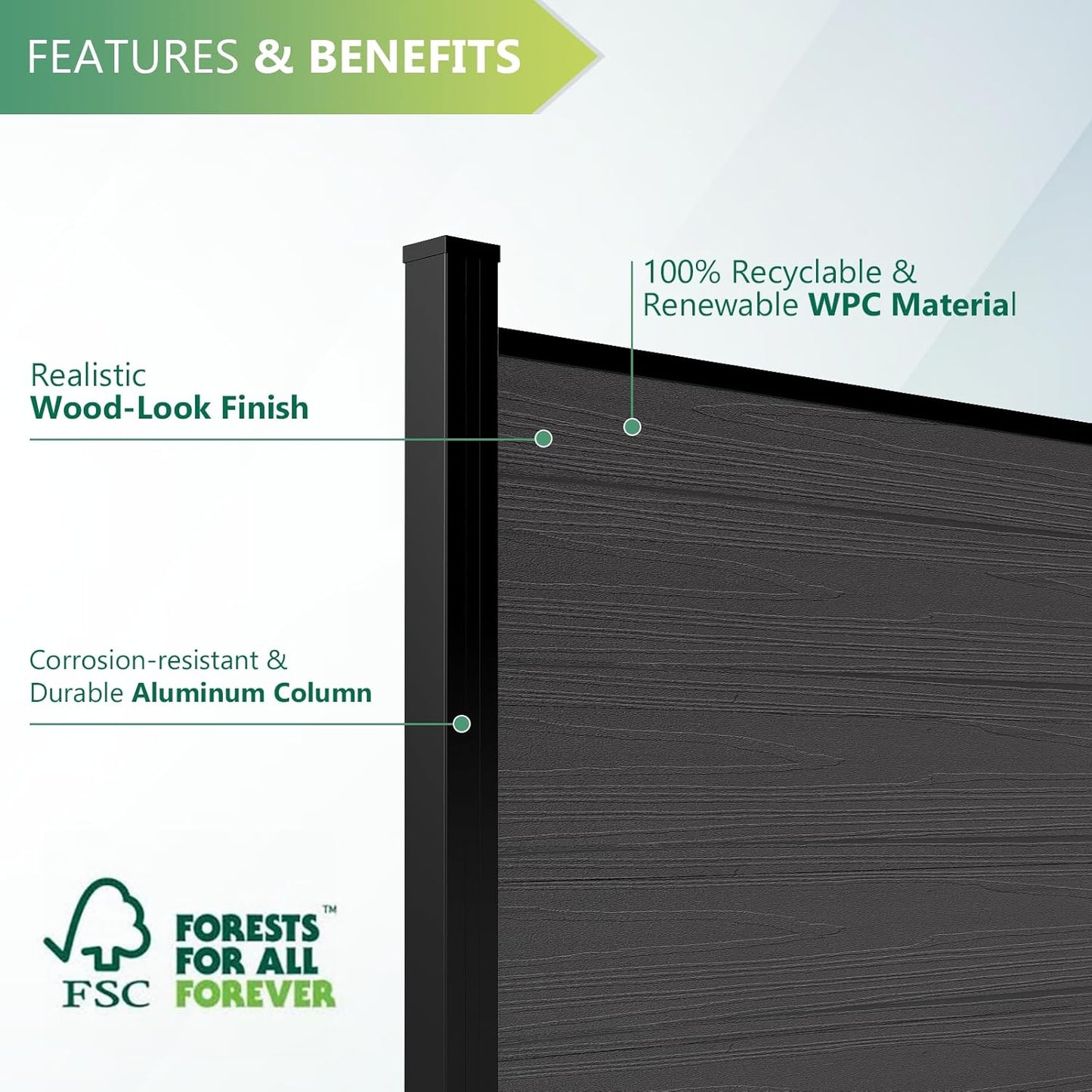 Privacy Fence for Outside, 6Ft(W) Outdoor Privacy Panels with 7.6Ft In-ground Post, Wood Plastic Composite Fencing for Patio, Backyard, Garden and Swimming Pool (Silver Gray with 1 Post)