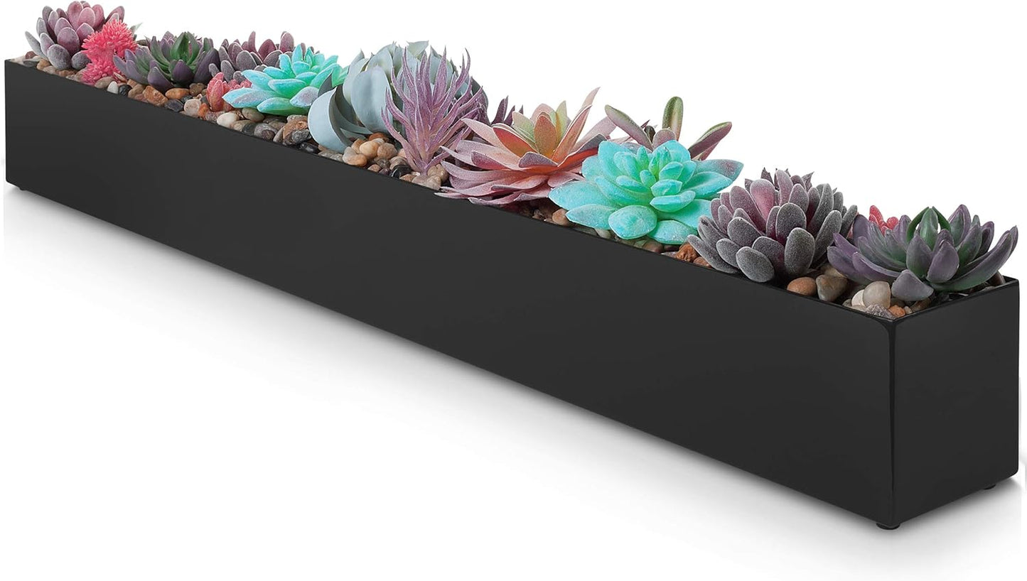 DR&Co Modern Grey Rectangle Planter Box, 16" Metal Planter Perfect for Succulent, Narrow Box for Table or Window Sill, Rectangular Stainless Steel Long
