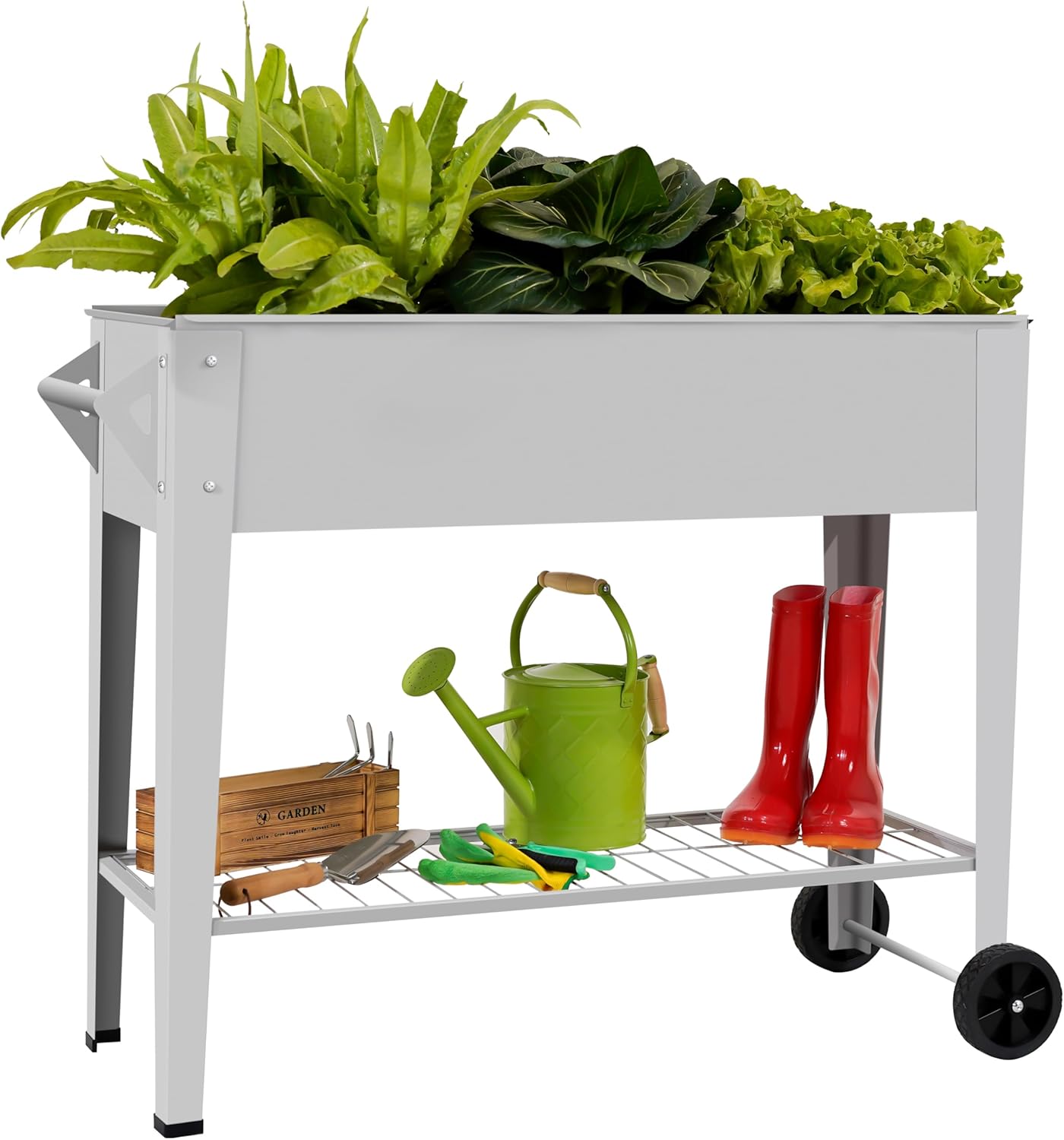 Elevate 32" Tall Raised Garden Bed Outdoor with Wheels & Shelf for Mobility, 400LBS Capacity, Anti-Rust Steel Planter Box for Vegetables/Herbs, Patio-Balcony-Backyard
