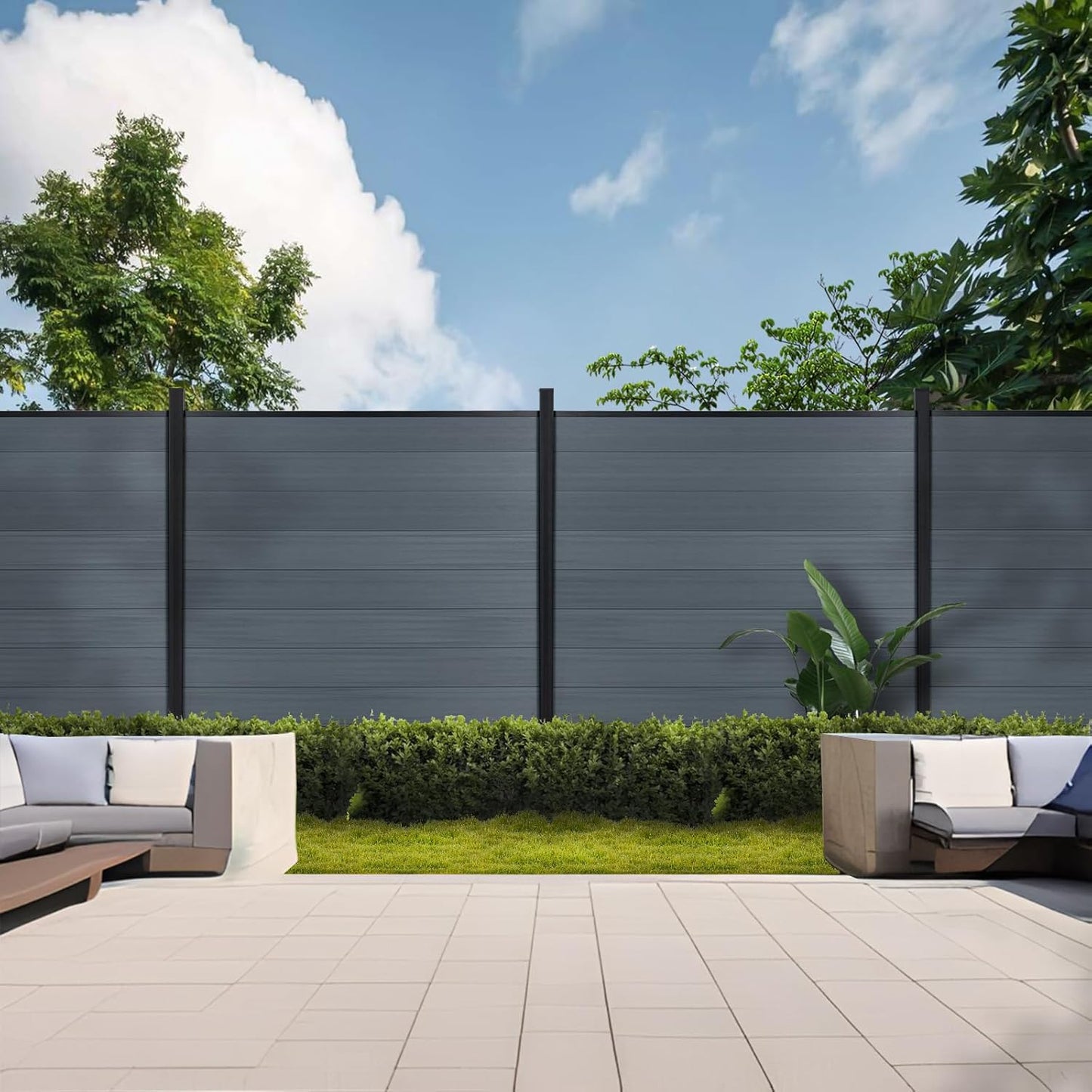 Privacy Fence for Outside, 6Ft(W) Outdoor Privacy Panels with 7.6Ft In-ground Post, Wood Plastic Composite Fencing for Patio, Backyard, Garden and Swimming Pool (Silver Gray with 1 Post)