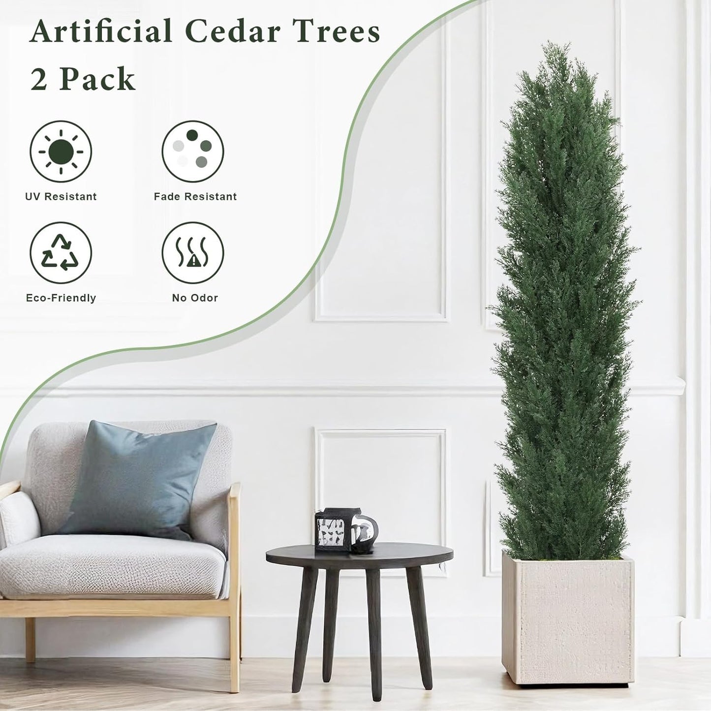 THE BLOOM TIMES 6ft Topiary Trees Artificial Outdoor Set of 2, UV Resistant Faux Cedar Pine Cypress Bushes & Shrubs, Fake Plants for Front Porch Outside Planter Patio Decor 6 Foot Tall