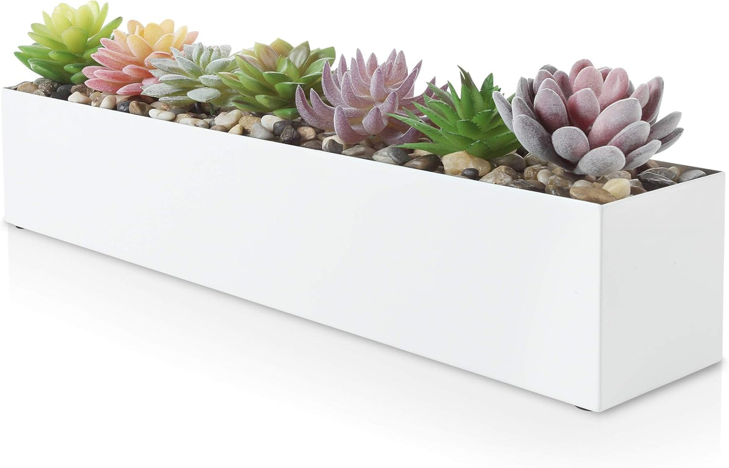 DR&Co Modern Grey Rectangle Planter Box, 16" Metal Planter Perfect for Succulent, Narrow Box for Table or Window Sill, Rectangular Stainless Steel Long