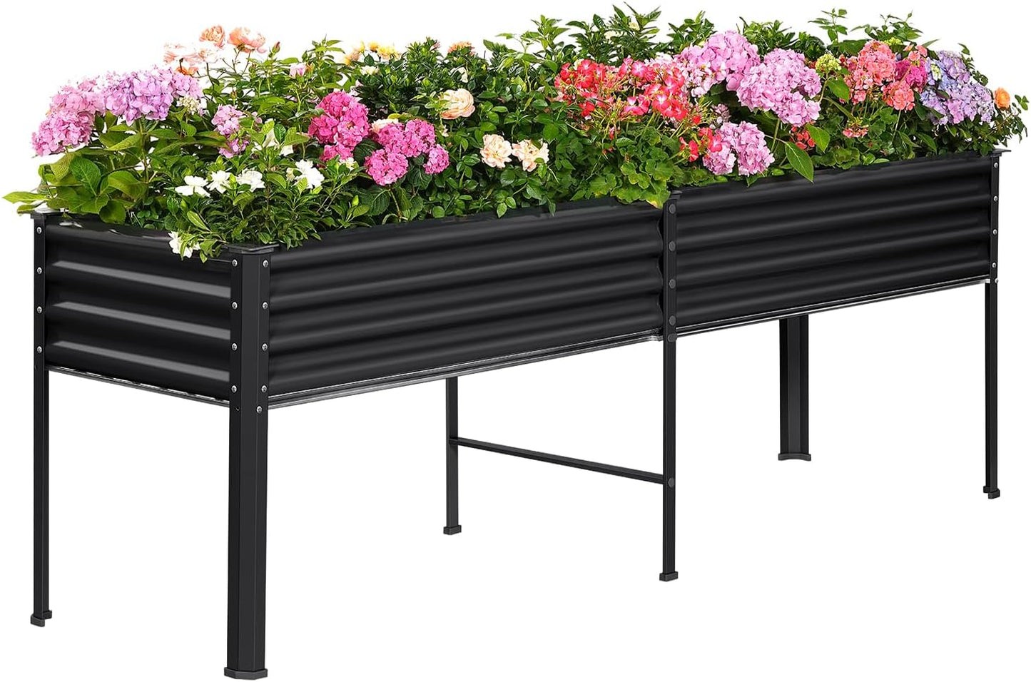 Land Guard Galvanized Raised Garden Bed with Legs, 96×24×32in Raised Garden Beds Outdoor with Drainage Holes, Planter Boxes Outdoor for Backyard, Patio, Balcony, 800lb Capacity, Silver