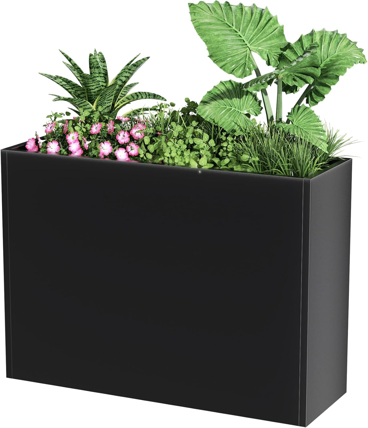 Tall Metal Cube Planter for Outdoor Plants 36" L x 12" W x 26" H, Heavy Duty Steel Large Planter Box with Removable Insert Shelf, Modern Décor for Tall Plants, Trees, Flowers (Black)