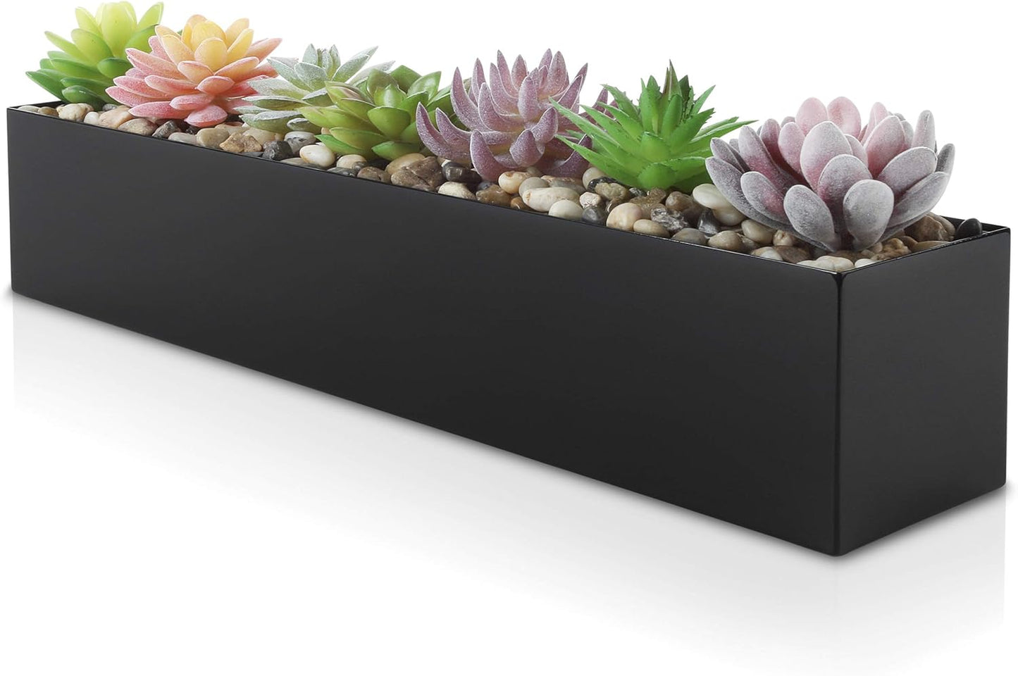 DR&Co Modern Grey Rectangle Planter Box, 16" Metal Planter Perfect for Succulent, Narrow Box for Table or Window Sill, Rectangular Stainless Steel Long