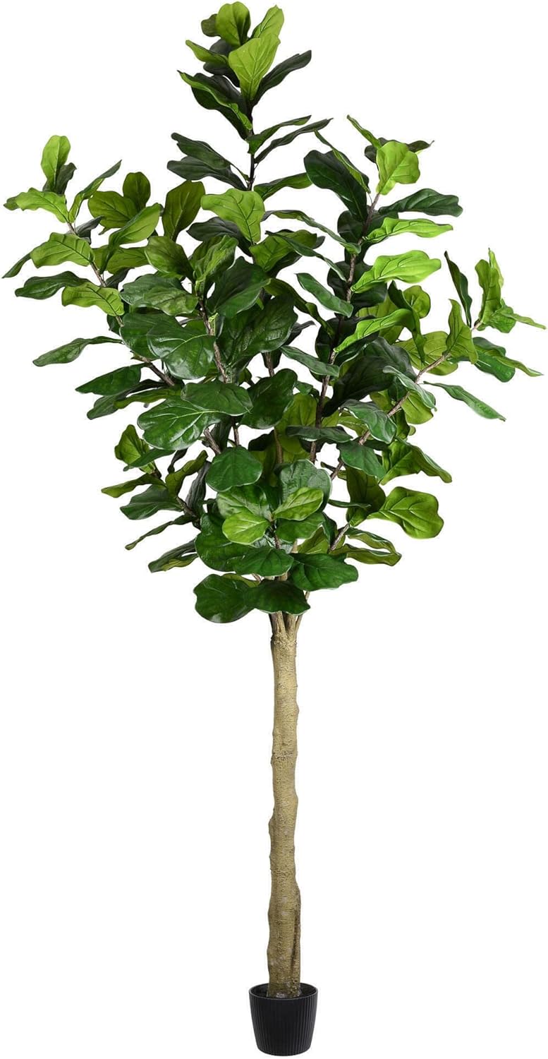 Vickerman 8ft Artificial Potted Fiddle Tree - 114 Large Fiddle Leaves - Green Silk - Artificial Indoor Fiddle Plant - Single Stem - Home Office Decor - Living Room Decor