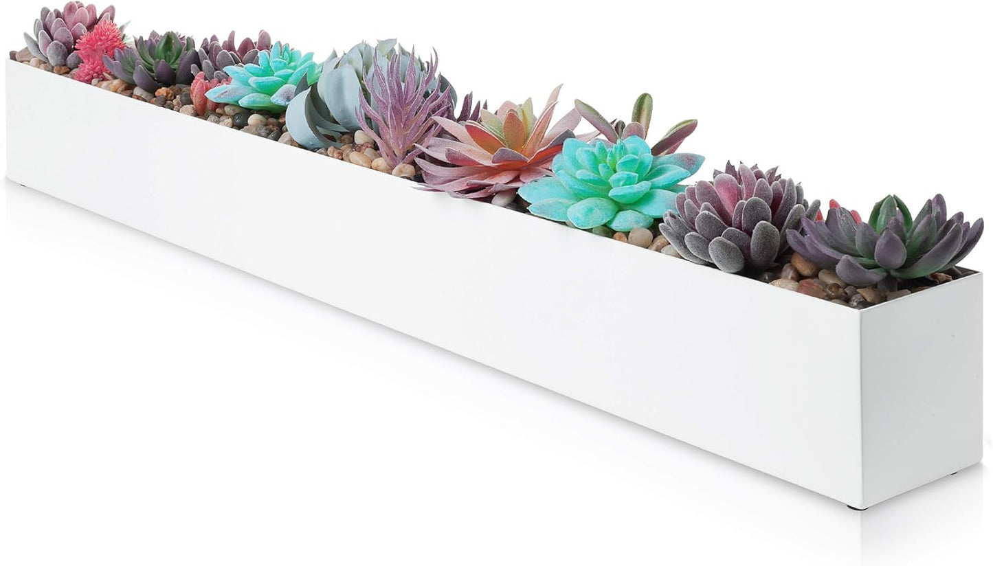 DR&Co Modern Grey Rectangle Planter Box, 16" Metal Planter Perfect for Succulent, Narrow Box for Table or Window Sill, Rectangular Stainless Steel Long