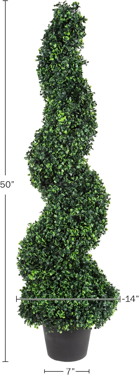 Pure Garden Faux Tree Boxwood Topiary Plant (Set of 2) - 50-Inch Spiral Artificial Tree with Realistic Leaves and Planter - Indoor and Outdoor Artificial Plants for Home Decor