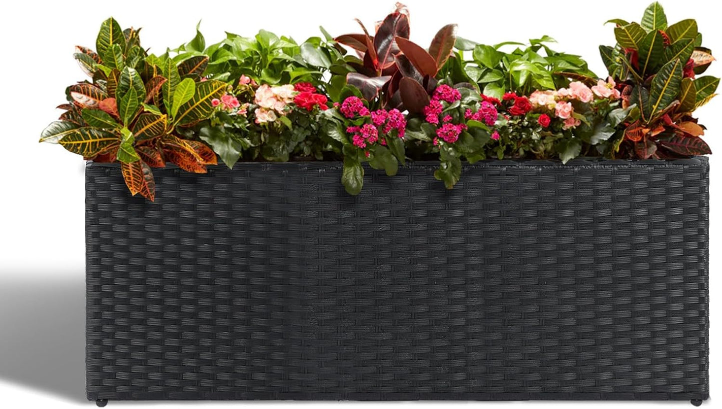 LEWIS&WAYNE Large Rectangular Block Planter Box Handmade Wicker Tall Planters for Outdoor Plants with Removable Liners Modern Planter for Indoor Outdoor Patio Deck - Gray, 30''x12''x16''