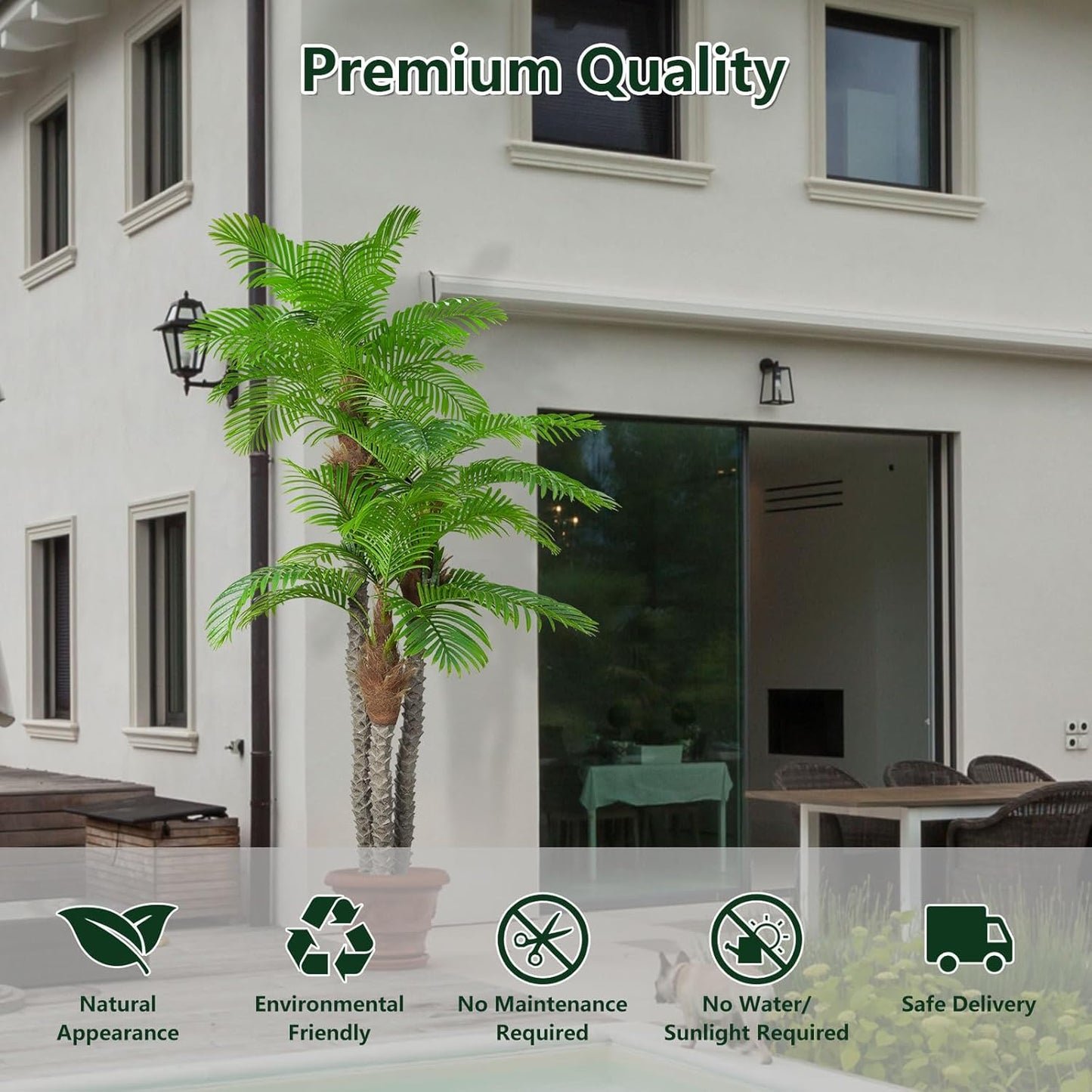 AnTing 8.5ft Artificial Palm Tree 102in Triple Tropical Palm Fake Plant Tree Outdoor Indoor in Pot Large Palm Plants for Living Room Front Porch Patio Pool Garden Home Office Decor Green