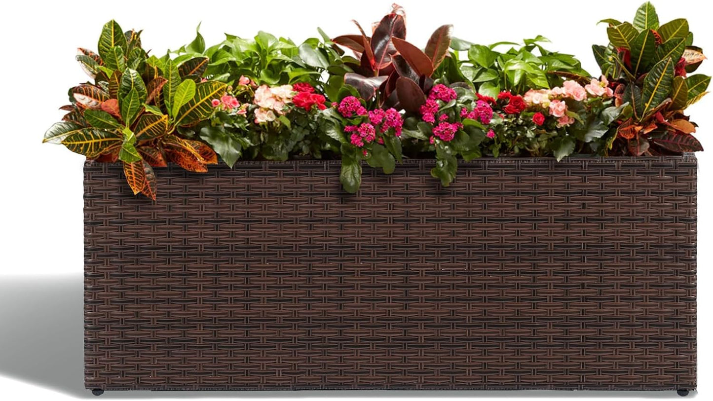 LEWIS&WAYNE Large Rectangular Block Planter Box Handmade Wicker Tall Planters for Outdoor Plants with Removable Liners Modern Planter for Indoor Outdoor Patio Deck - Gray, 30''x12''x16''