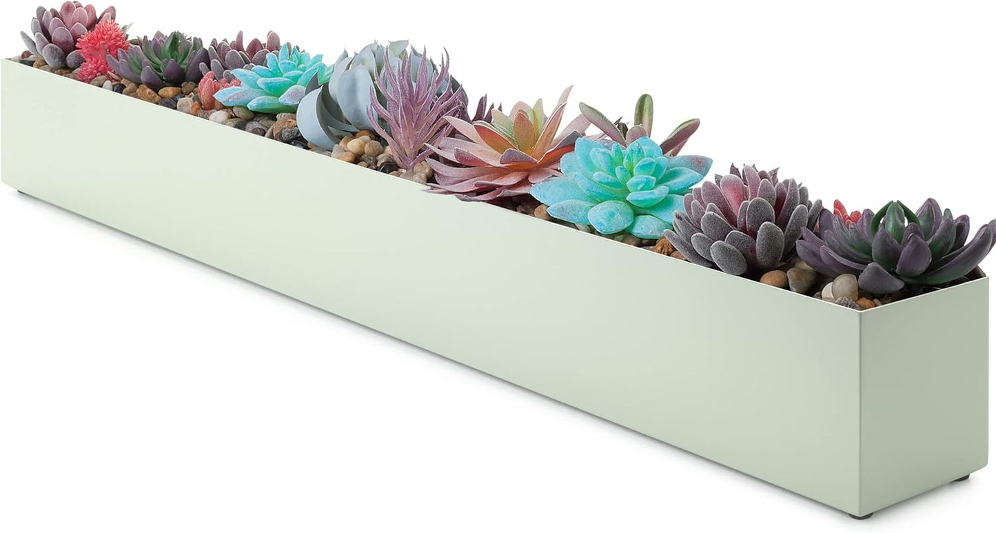 DR&Co Modern Grey Rectangle Planter Box, 16" Metal Planter Perfect for Succulent, Narrow Box for Table or Window Sill, Rectangular Stainless Steel Long