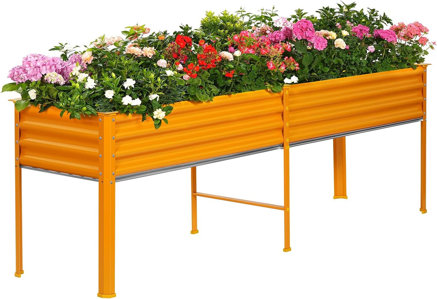 Land Guard Galvanized Raised Garden Bed with Legs, 96×24×32in Raised Garden Beds Outdoor with Drainage Holes, Planter Boxes Outdoor for Backyard, Patio, Balcony, 800lb Capacity, Silver
