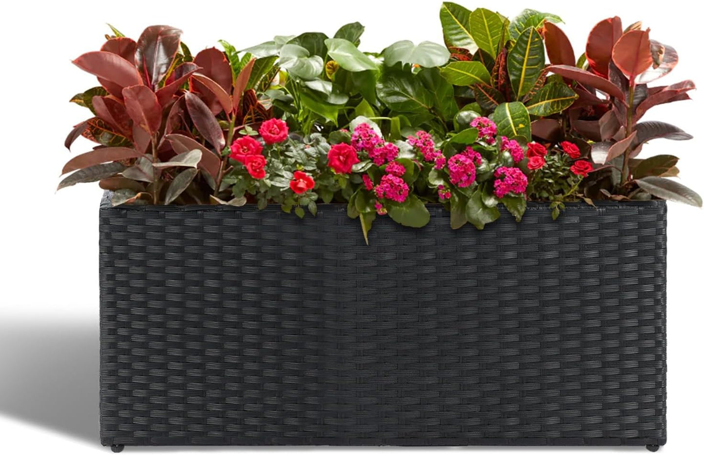 LEWIS&WAYNE Large Rectangular Block Planter Box Handmade Wicker Tall Planters for Outdoor Plants with Removable Liners Modern Planter for Indoor Outdoor Patio Deck - Gray, 30''x12''x16''