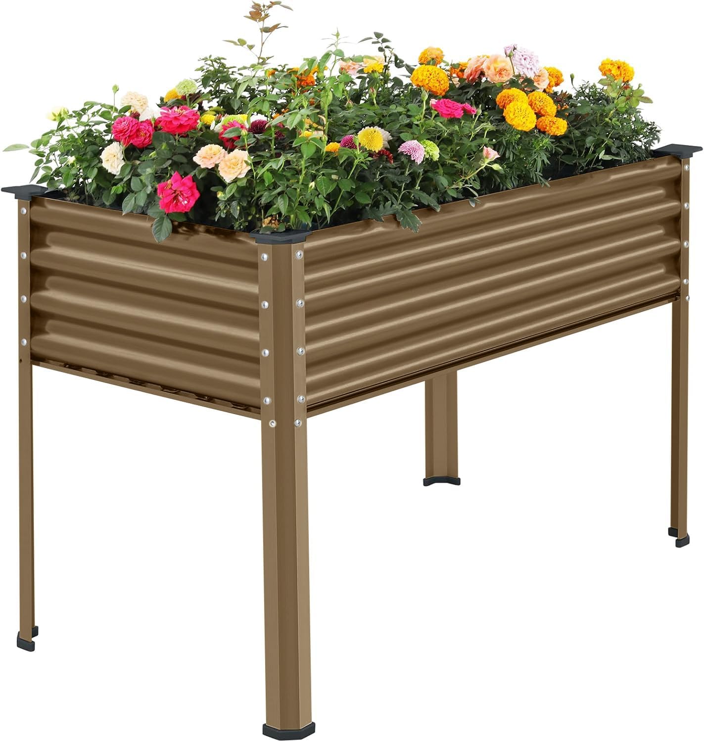 Land Guard Galvanized Raised Garden Bed with Legs, 96×24×32in Raised Garden Beds Outdoor with Drainage Holes, Planter Boxes Outdoor for Backyard, Patio, Balcony, 800lb Capacity, Silver