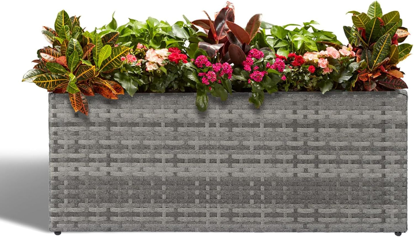 LEWIS&WAYNE Large Rectangular Block Planter Box Handmade Wicker Tall Planters for Outdoor Plants with Removable Liners Modern Planter for Indoor Outdoor Patio Deck - Gray, 30''x12''x16''