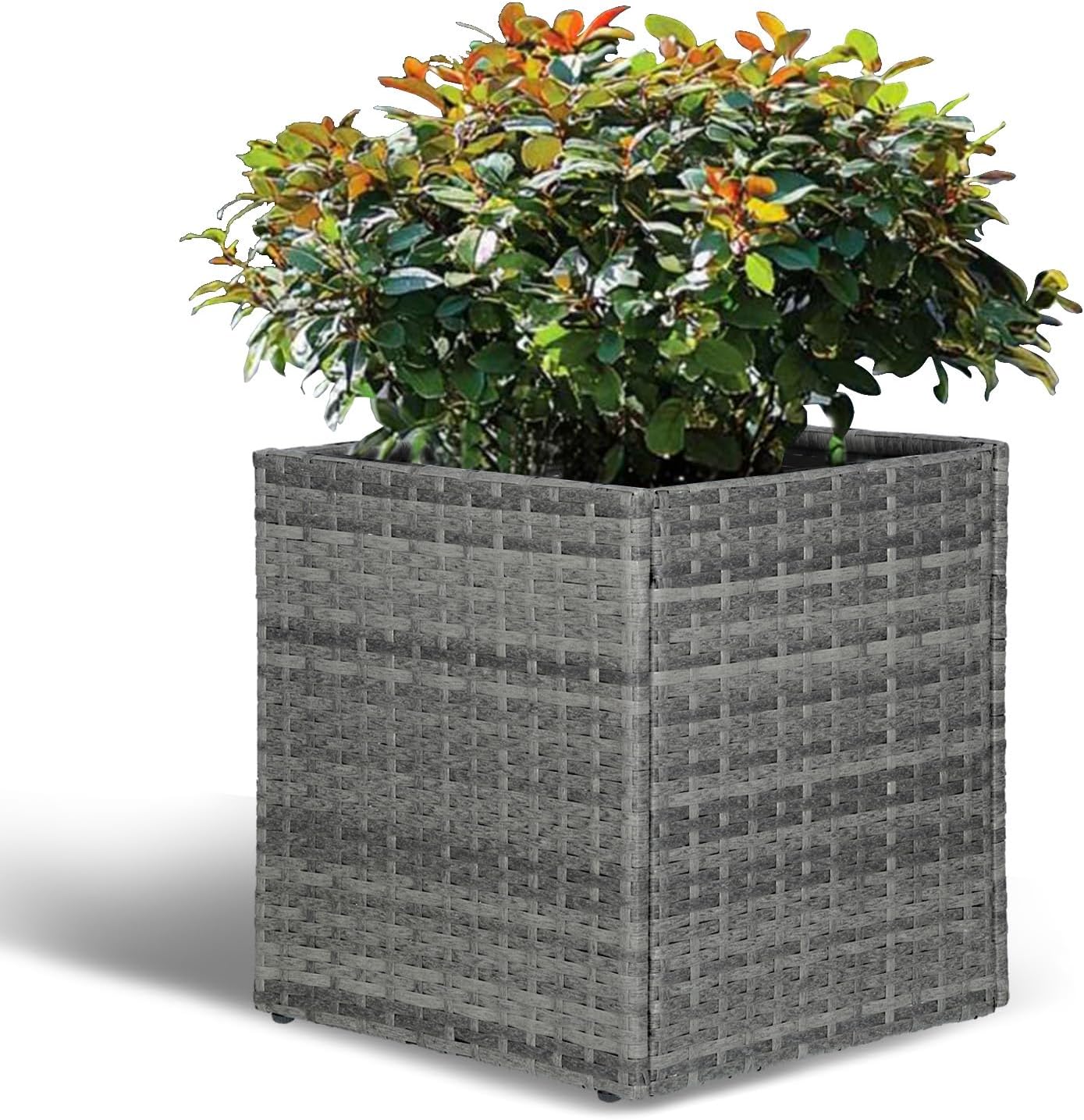 LEWIS&WAYNE Large Rectangular Block Planter Box Handmade Wicker Tall Planters for Outdoor Plants with Removable Liners Modern Planter for Indoor Outdoor Patio Deck - Gray, 30''x12''x16''