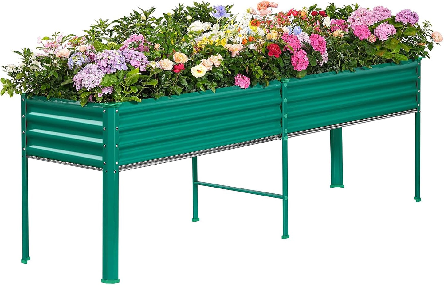 Land Guard Galvanized Raised Garden Bed with Legs, 96×24×32in Raised Garden Beds Outdoor with Drainage Holes, Planter Boxes Outdoor for Backyard, Patio, Balcony, 800lb Capacity, Silver