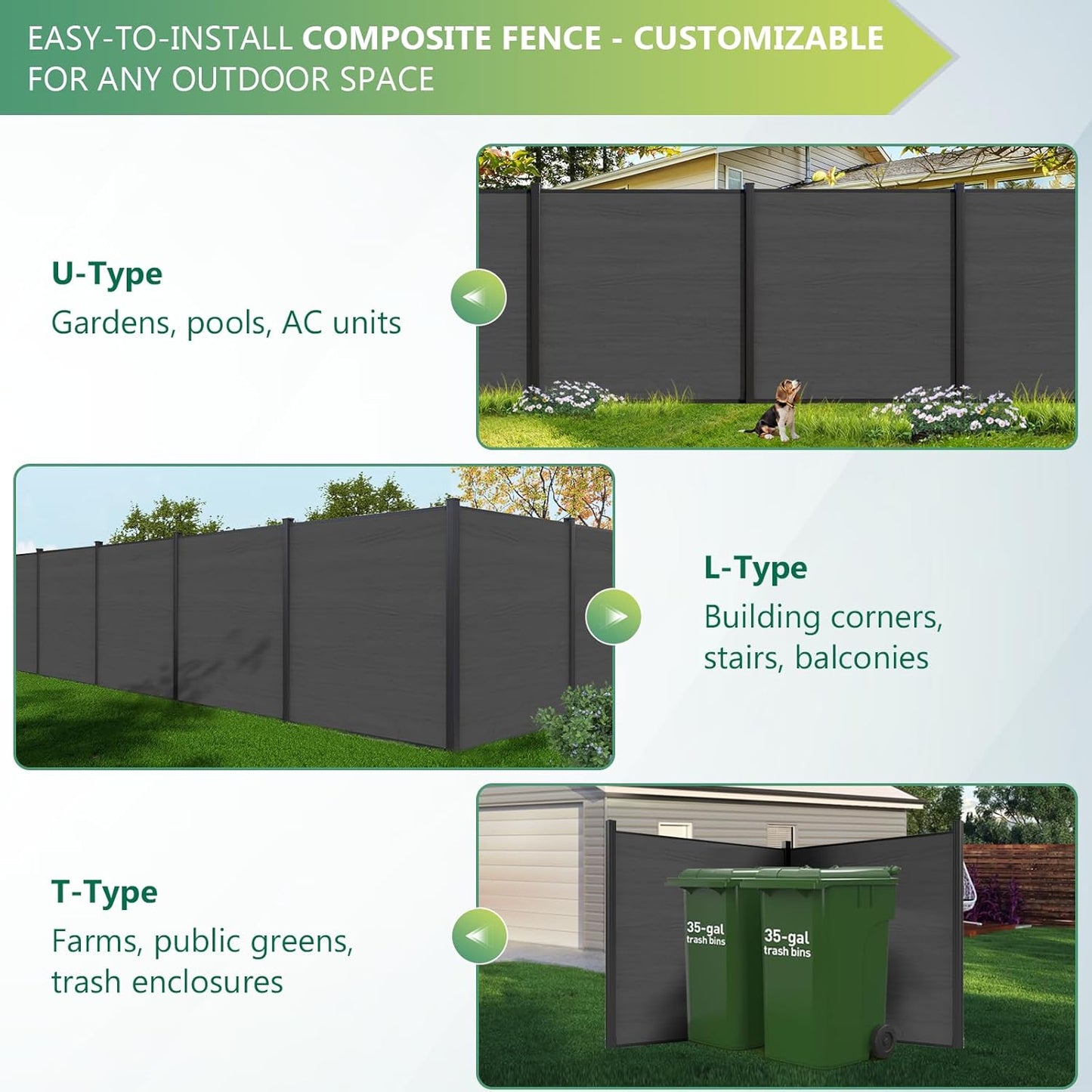 Privacy Fence for Outside, 6Ft(W) Outdoor Privacy Panels with 7.6Ft In-ground Post, Wood Plastic Composite Fencing for Patio, Backyard, Garden and Swimming Pool (Silver Gray with 1 Post)