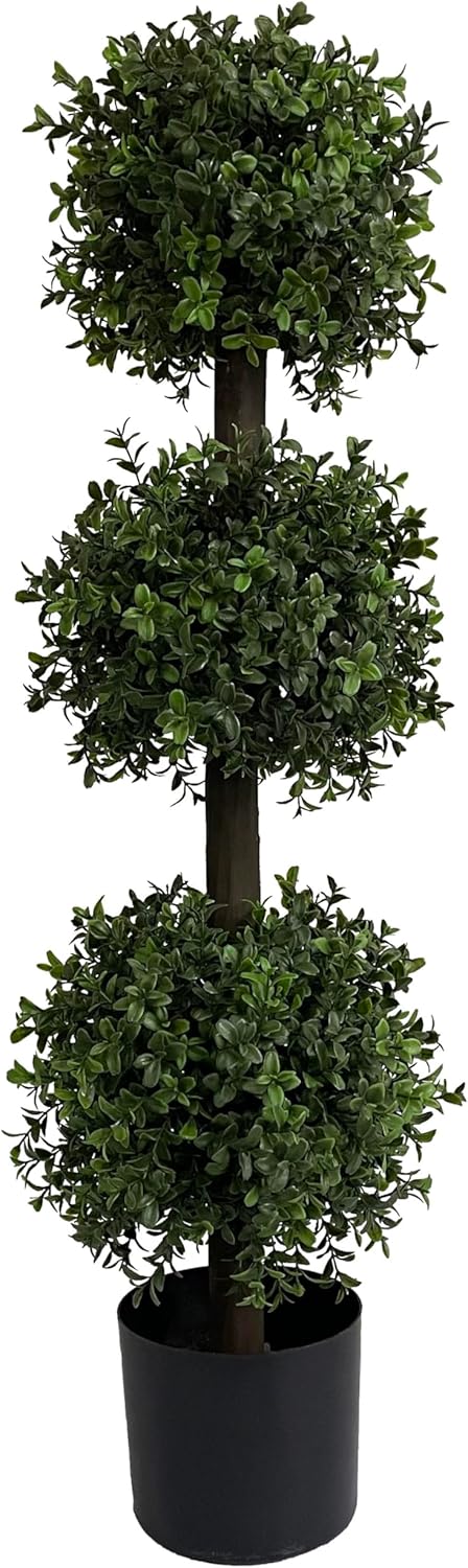 ALL SEASON GREEN 56'' Large Triple Ball Artificial Topiaries Tree UV Pre-Potted Outdoor Plants Porch Decor 2 Pack