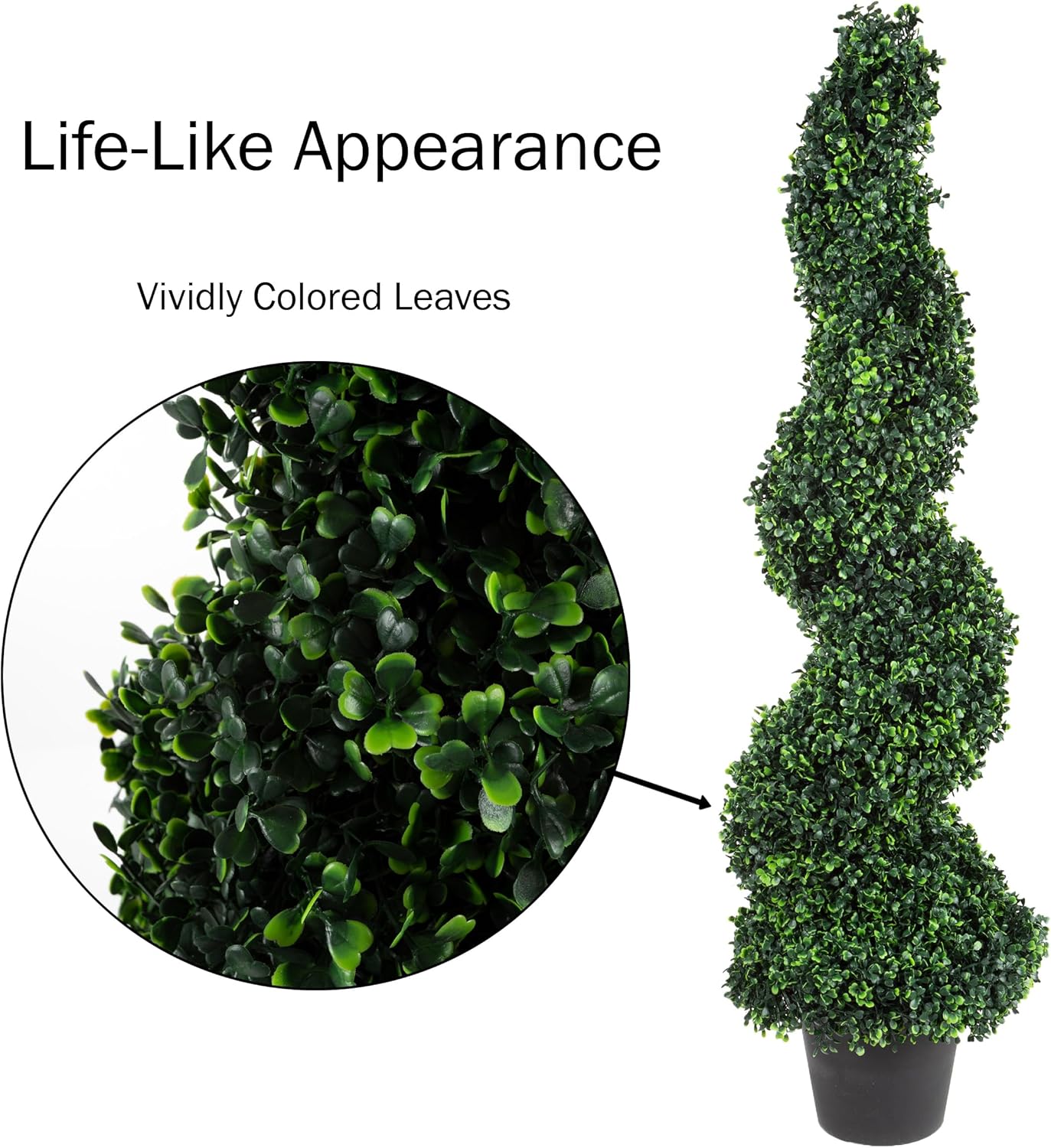 Pure Garden Faux Tree Boxwood Topiary Plant (Set of 2) - 50-Inch Spiral Artificial Tree with Realistic Leaves and Planter - Indoor and Outdoor Artificial Plants for Home Decor