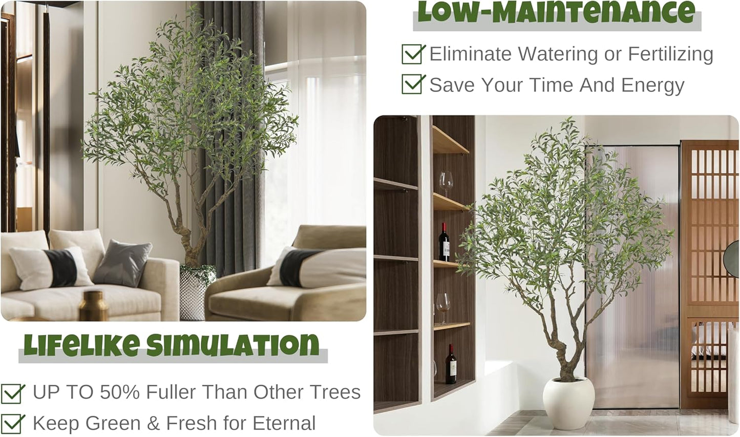 Artificial Olive Tree 8.2FT with 3342 Leaves & 136 Olive Fruits Deluxe Tall Large Faux Silk Plant 98 Inch Black Pot for Indoor Home Office Porch Mall Hotel School Decor Housewarming Gift