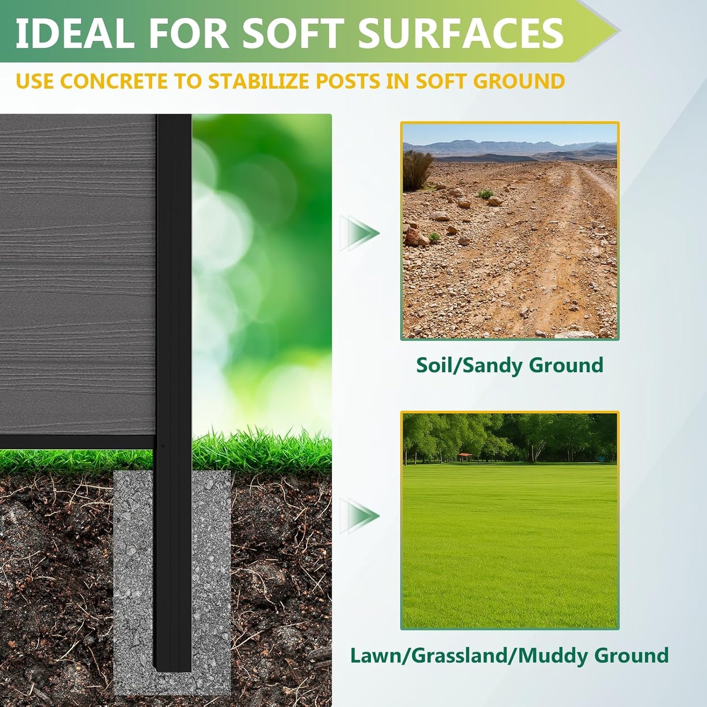 Privacy Fence for Outside, 6Ft(W) Outdoor Privacy Panels with 7.6Ft In-ground Post, Wood Plastic Composite Fencing for Patio, Backyard, Garden and Swimming Pool (Silver Gray with 1 Post)