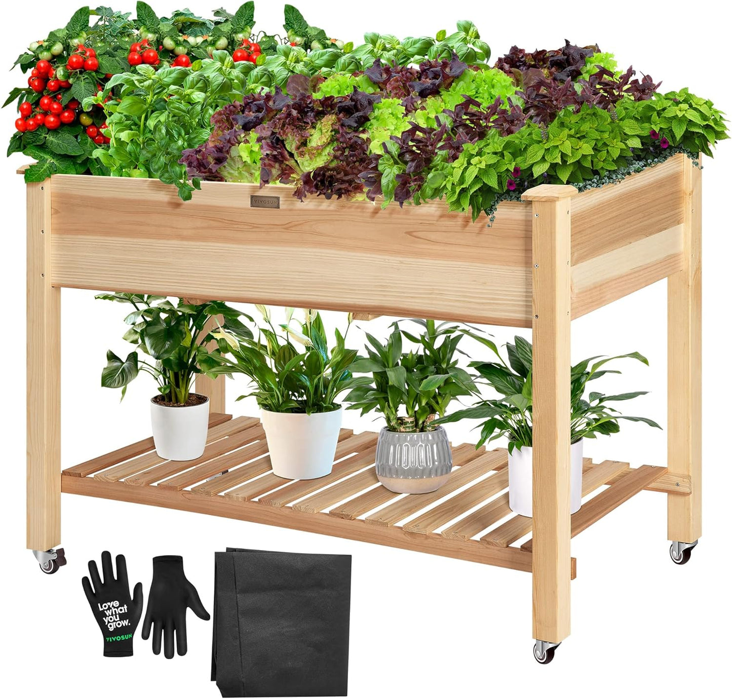 VIVOSUN 3.6 x 1.3Ft Wooden Raised Garden Bed, 43.5 x 16 x 14 Inches, Outdoor Wood Planter Box with Screwdriver and a Liner for Garden, Patio, Balcony, Backyard and Outdoors