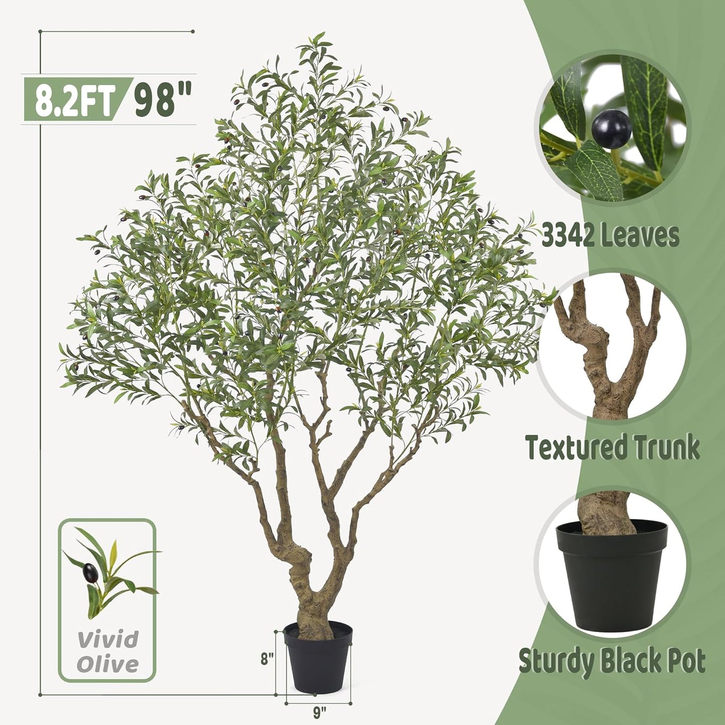 Artificial Olive Tree 8.2FT with 3342 Leaves & 136 Olive Fruits Deluxe Tall Large Faux Silk Plant 98 Inch Black Pot for Indoor Home Office Porch Mall Hotel School Decor Housewarming Gift
