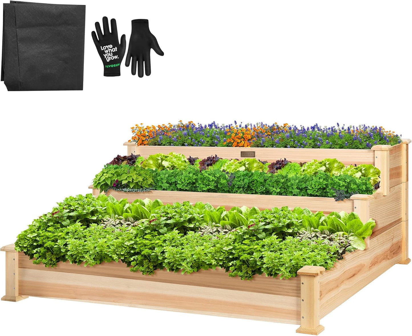 VIVOSUN 3.6 x 1.3Ft Wooden Raised Garden Bed, 43.5 x 16 x 14 Inches, Outdoor Wood Planter Box with Screwdriver and a Liner for Garden, Patio, Balcony, Backyard and Outdoors