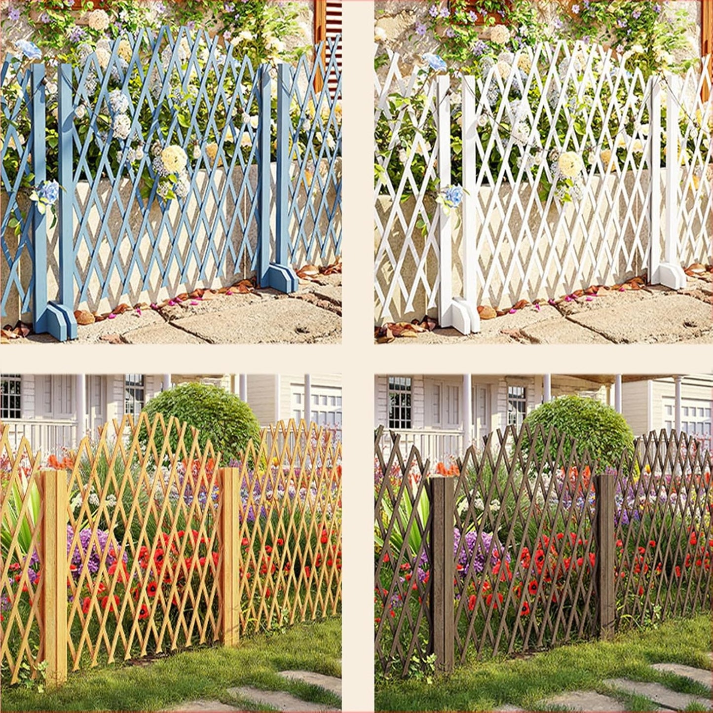 Expandable Retractable Wooden Garden Fence for Courtyard Decoration Blue 120x70cm A