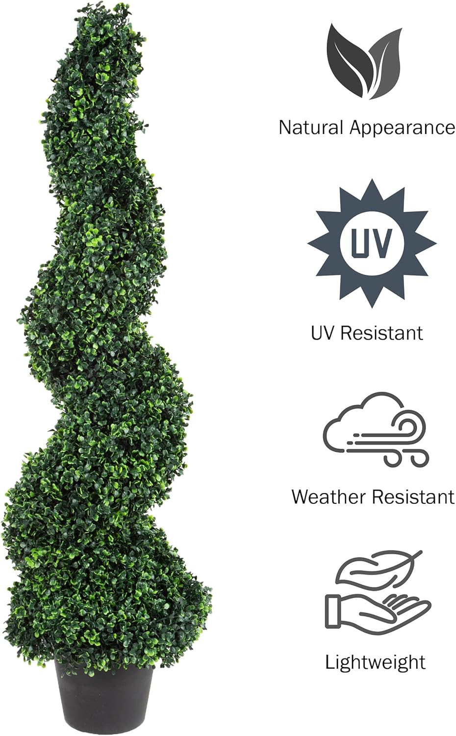Pure Garden Faux Tree Boxwood Topiary Plant (Set of 2) - 50-Inch Spiral Artificial Tree with Realistic Leaves and Planter - Indoor and Outdoor Artificial Plants for Home Decor