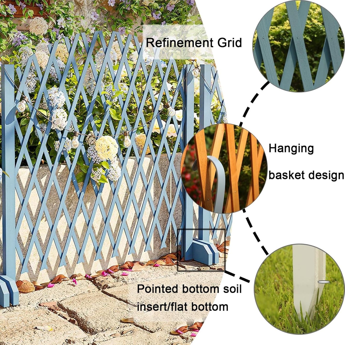 Expandable Retractable Wooden Garden Fence for Courtyard Decoration Blue 120x70cm A
