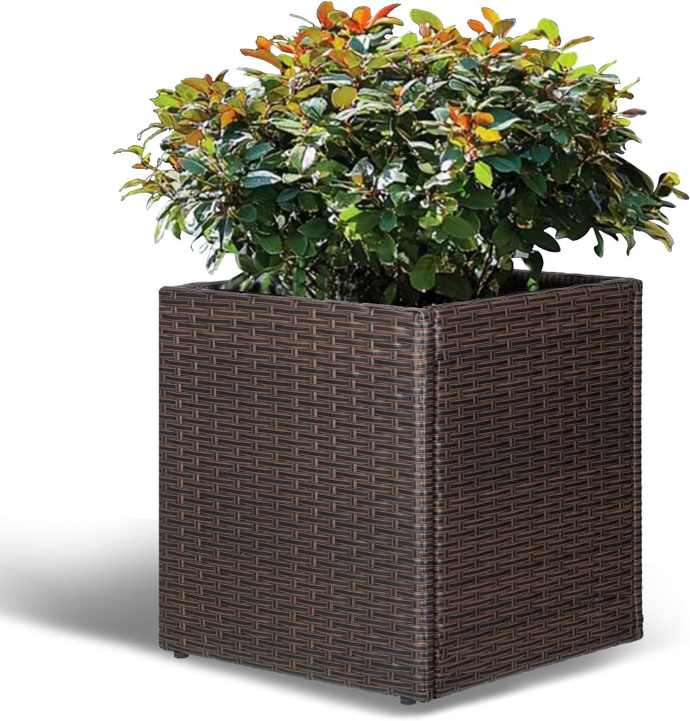 LEWIS&WAYNE Large Rectangular Block Planter Box Handmade Wicker Tall Planters for Outdoor Plants with Removable Liners Modern Planter for Indoor Outdoor Patio Deck - Gray, 30''x12''x16''