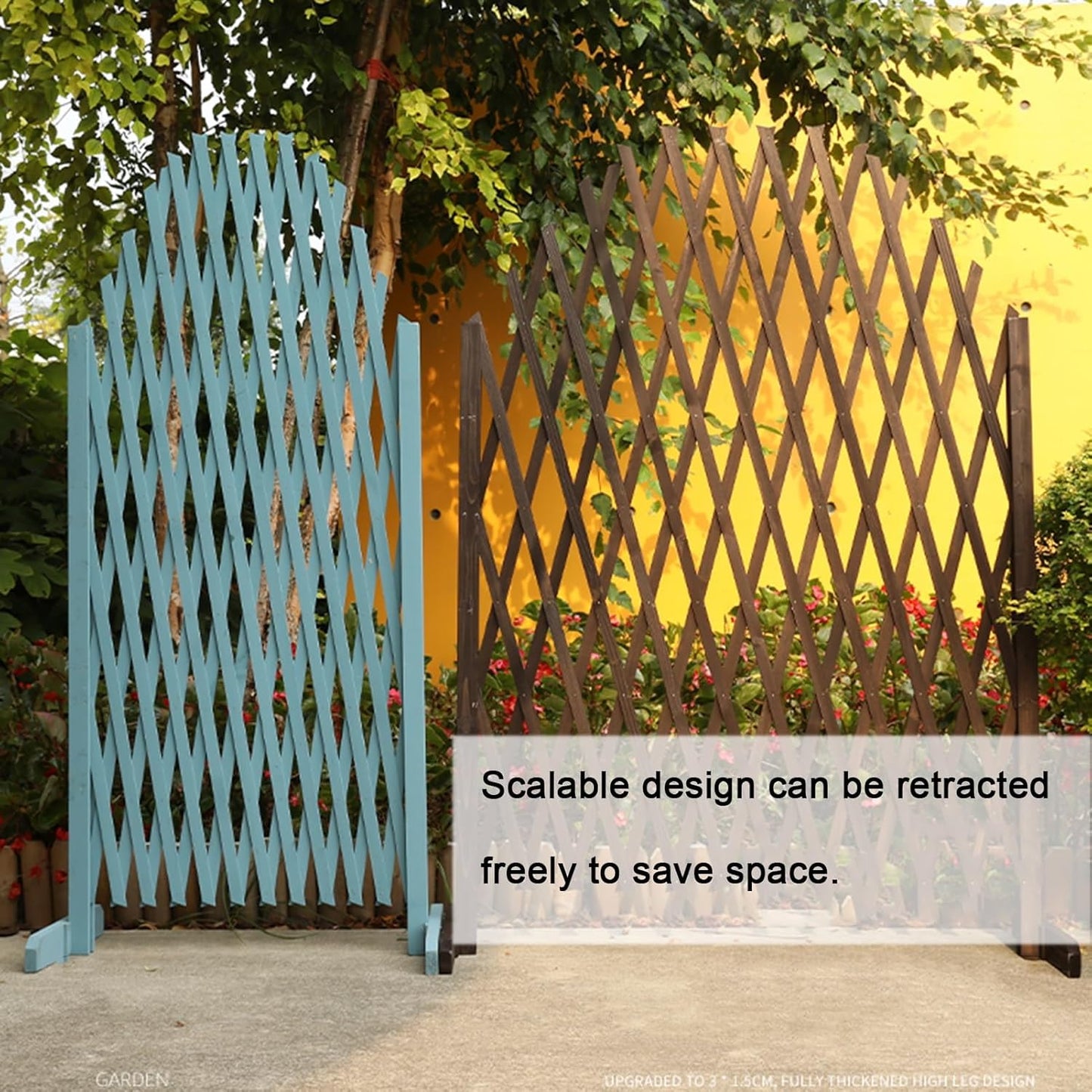 Expandable Retractable Wooden Garden Fence for Courtyard Decoration Blue 120x70cm A
