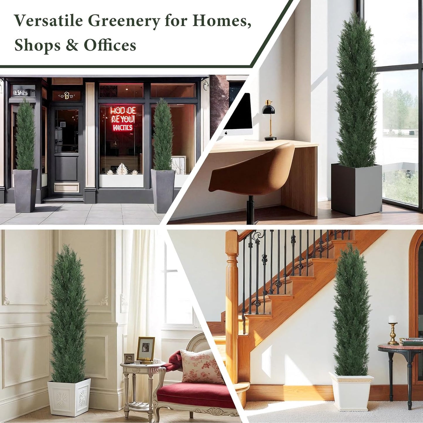 THE BLOOM TIMES 6ft Topiary Trees Artificial Outdoor Set of 2, UV Resistant Faux Cedar Pine Cypress Bushes & Shrubs, Fake Plants for Front Porch Outside Planter Patio Decor 6 Foot Tall