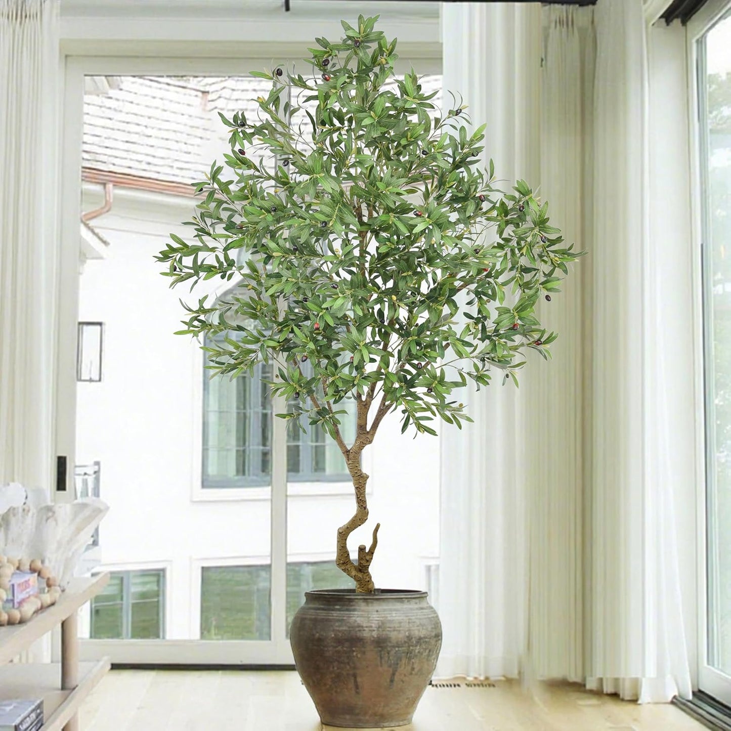 Artificial Olive Tree 8.2FT with 3342 Leaves & 136 Olive Fruits Deluxe Tall Large Faux Silk Plant 98 Inch Black Pot for Indoor Home Office Porch Mall Hotel School Decor Housewarming Gift