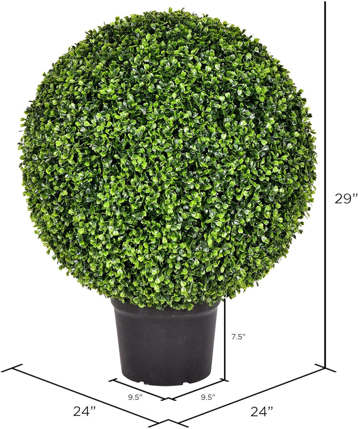 Vickerman Everyday 24 Inch Artificial Boxwood Topiary Ball - UV Resistant Indoor Outdoor - Potted Natural Green - Home Patio Tabletop Faux Bush Decoration