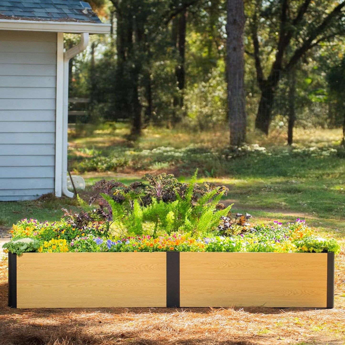 Woodgrain Series Raised Garden Bed, 2' x 8' Outdoor Wooden-Look Metal Planter Box for Gardening Vegetables Flowers Herbs